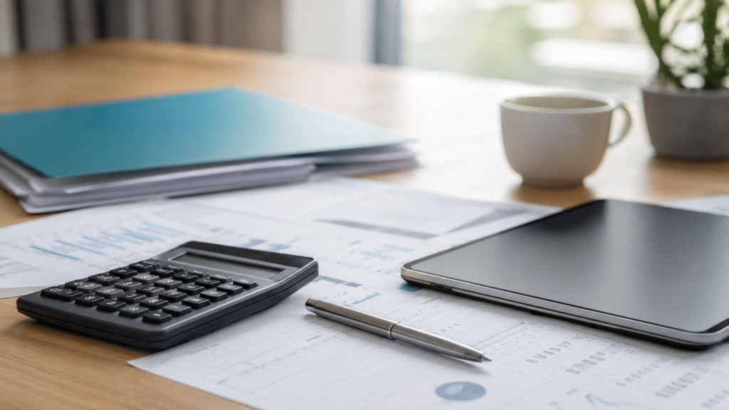 financial documents and calculator all property consulting