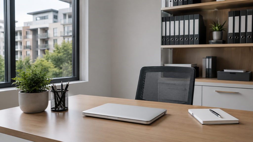 modern office space with laptop and plants all property consulting